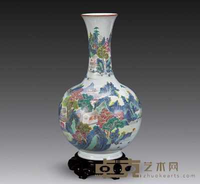 清乾隆 粉彩山水纹赏瓶(连座) 10×37.5cm